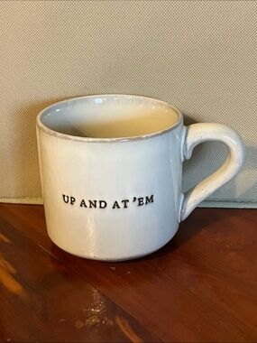 Hearth And Hand Magnolia Stoneware Mug Cup “Up And At Em” Light Gray Glossy
